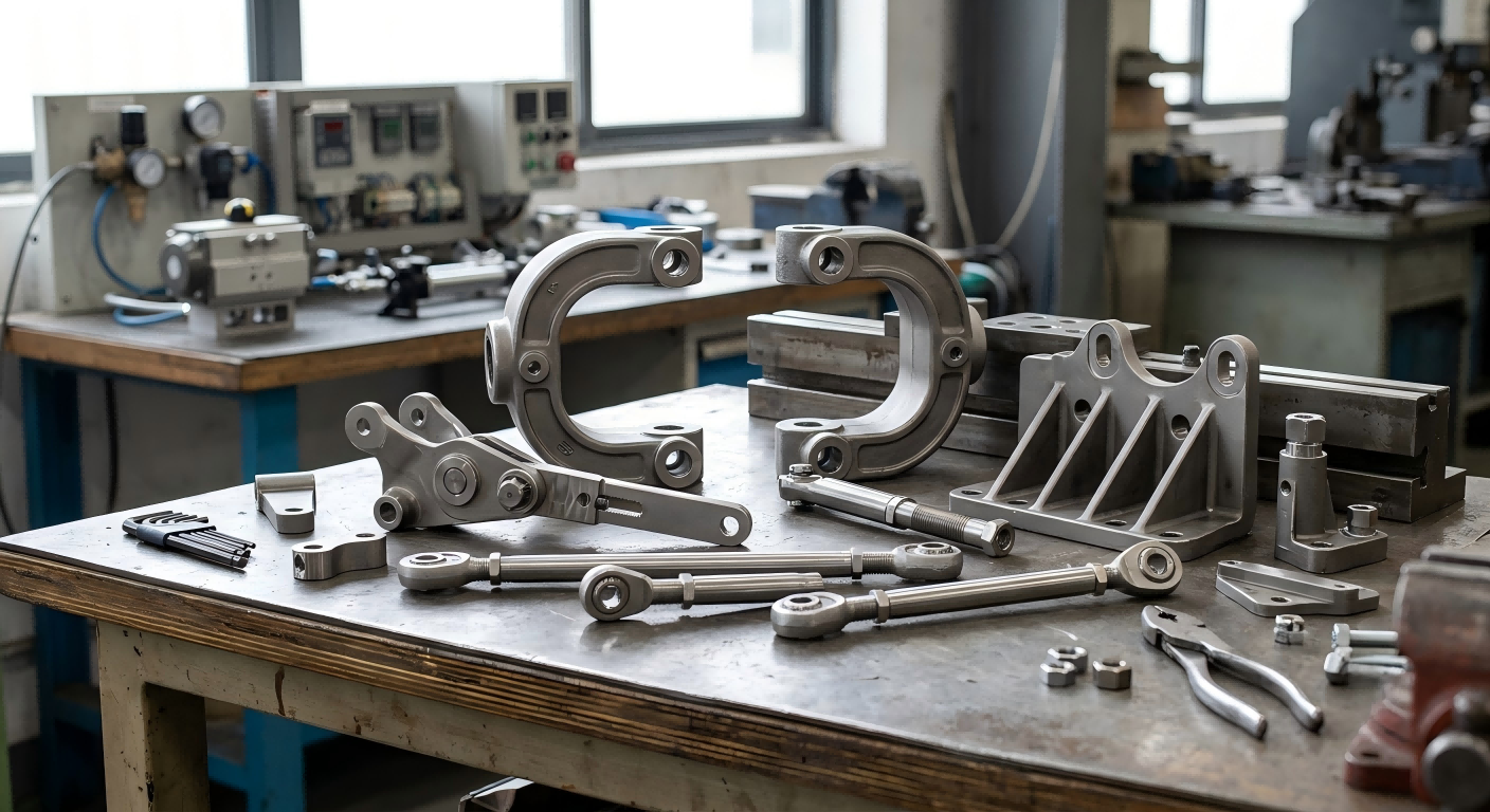 Actuator and Control Mechanism Parts Alloy steel actuator and control mechanism parts with machined holes and structural features