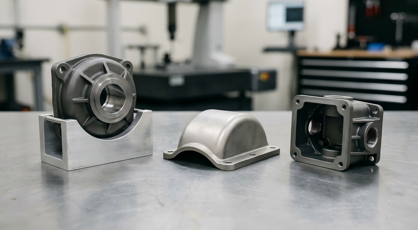 Custom Transportation Housings Covers and Protective Components Custom steel housings, covers and protective transportation components placed on a clean metal workbench