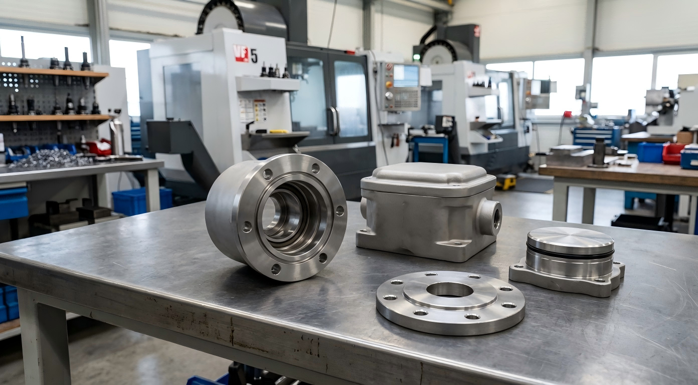 Custom Equipment Housings Covers and Protective Components Investment cast equipment housings covers and protective components on an inspection table