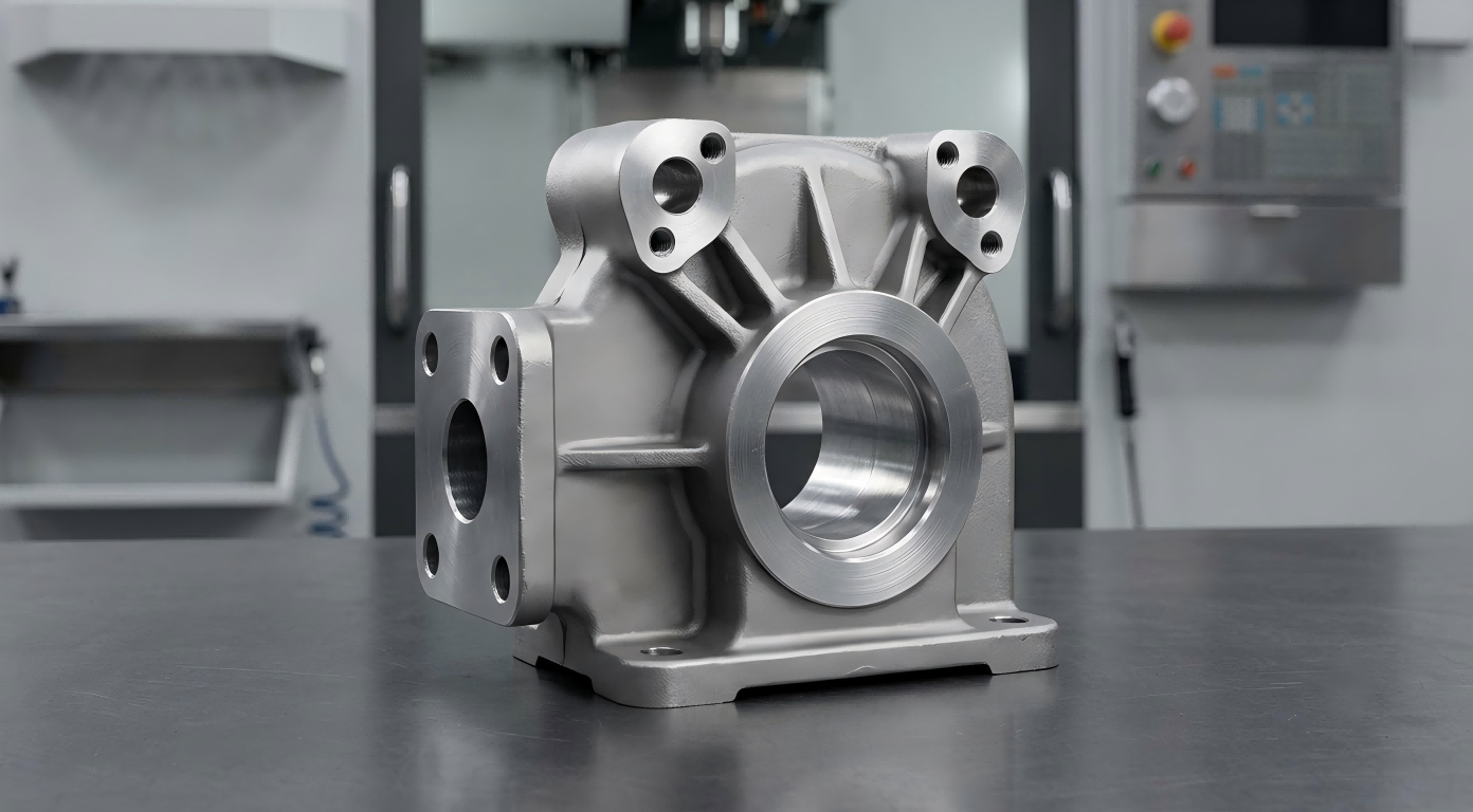 Transmission Housing & Drive Components | Investment Casting Compact cast steel transmission housing with machined central bore, mounting bosses and drive support features
