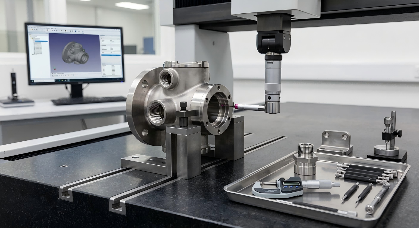 Quality Control for Power and Instrumentation Components CMM inspection of precision sensor housing and machined interfaces for instrumentation components