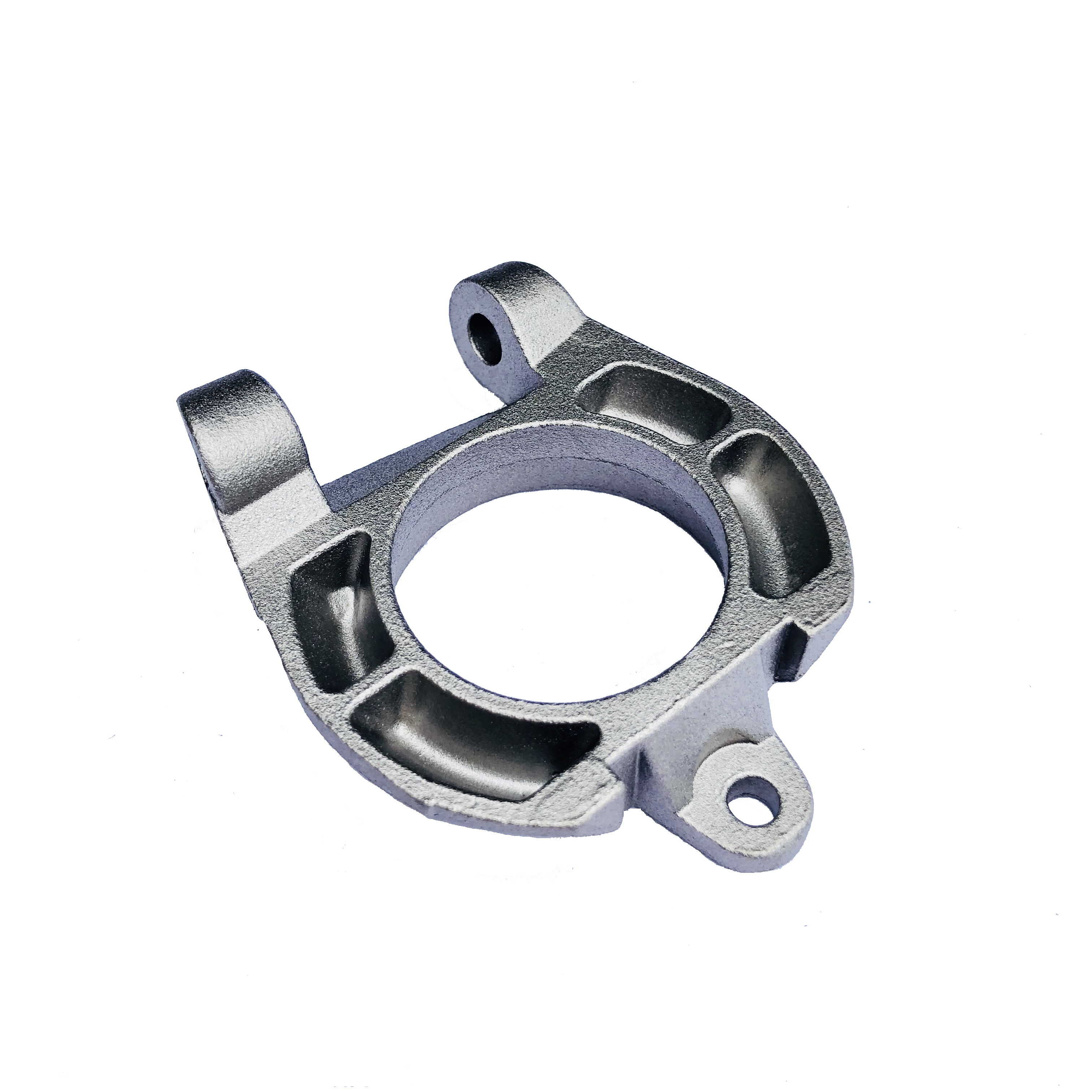 Custom precision cast stainless steel bracket with mounting holes and integrated support features