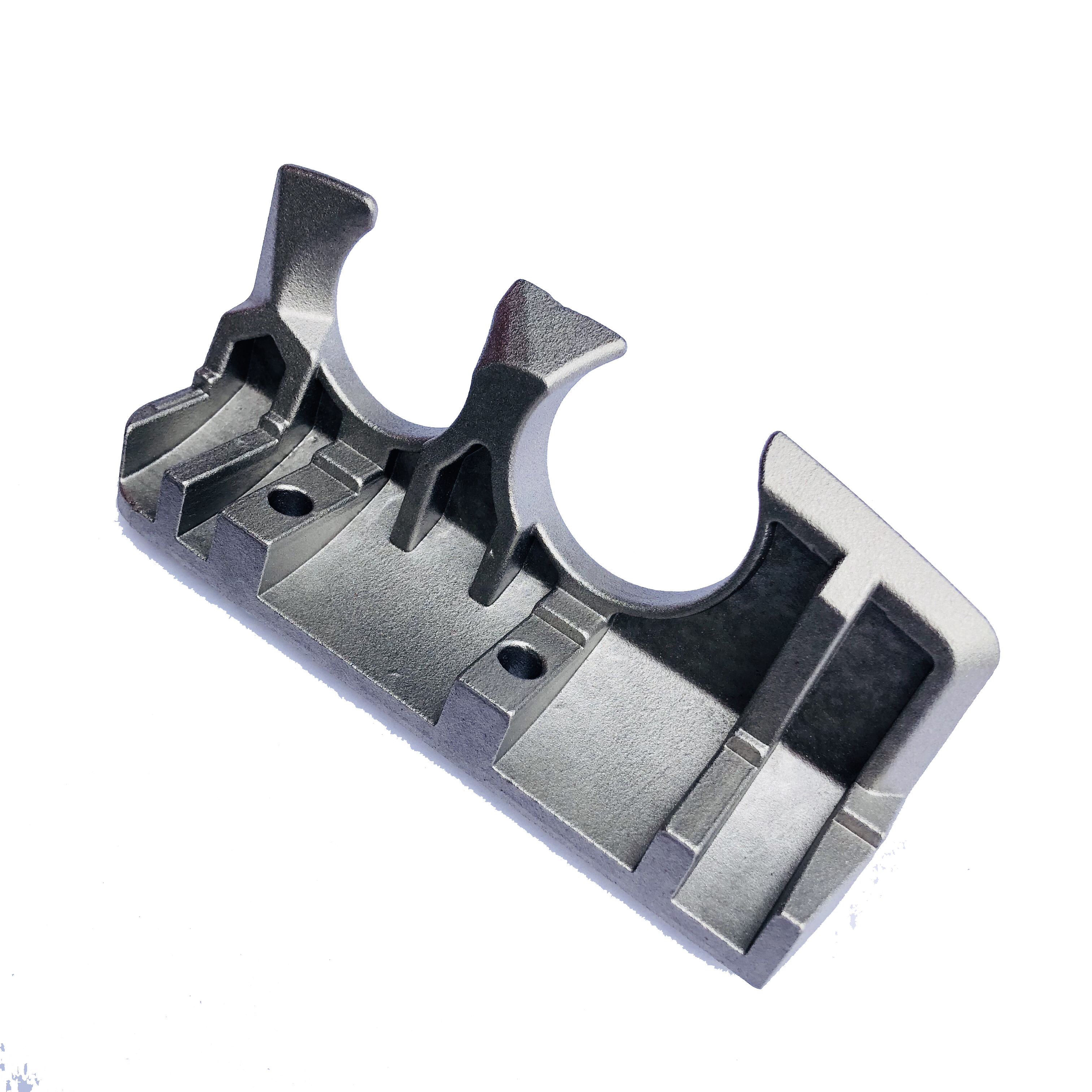 Alloy steel support bracket investment casting showing curved support and mounting features