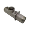 Custom lost wax cast multi-port housing with threaded connections and a mounting flange