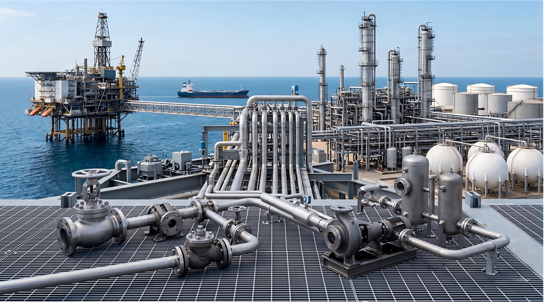 Cast and machined components for petrochemical and marine applications