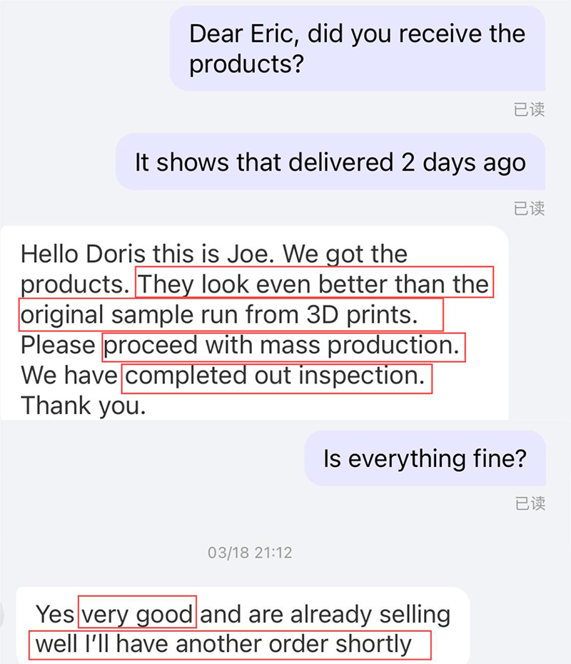 Customer confirms ZEREN investment casting parts passed inspection and were approved for mass production