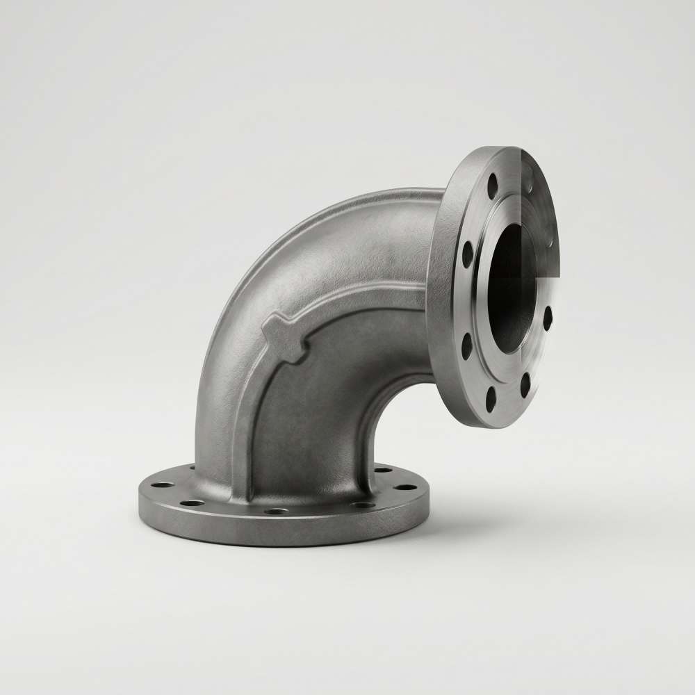 Carbon steel cast elbow component for industrial pump and piping systems