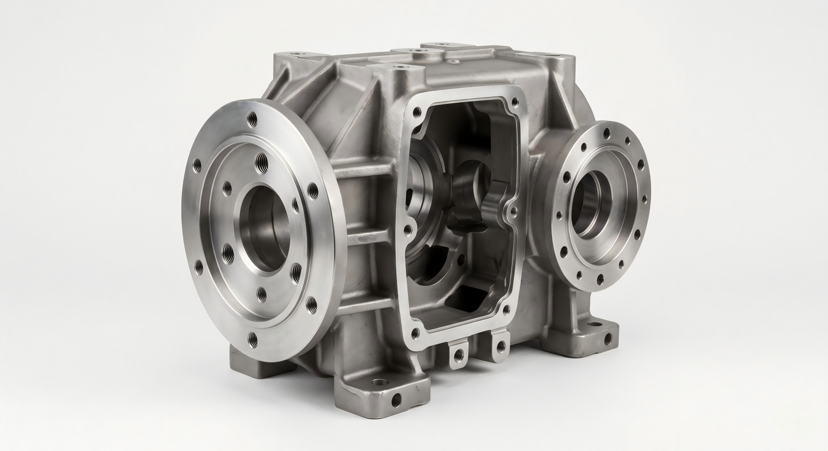 Investment cast gearbox housing for industrial machinery applications