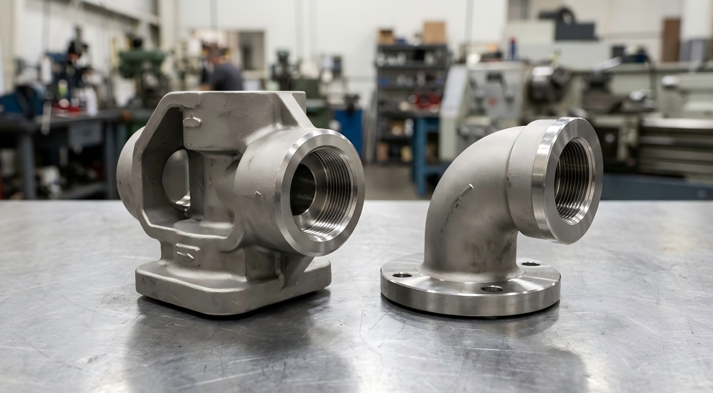 Custom steel elbows connector seats and fittings with machined threads and sealing areas