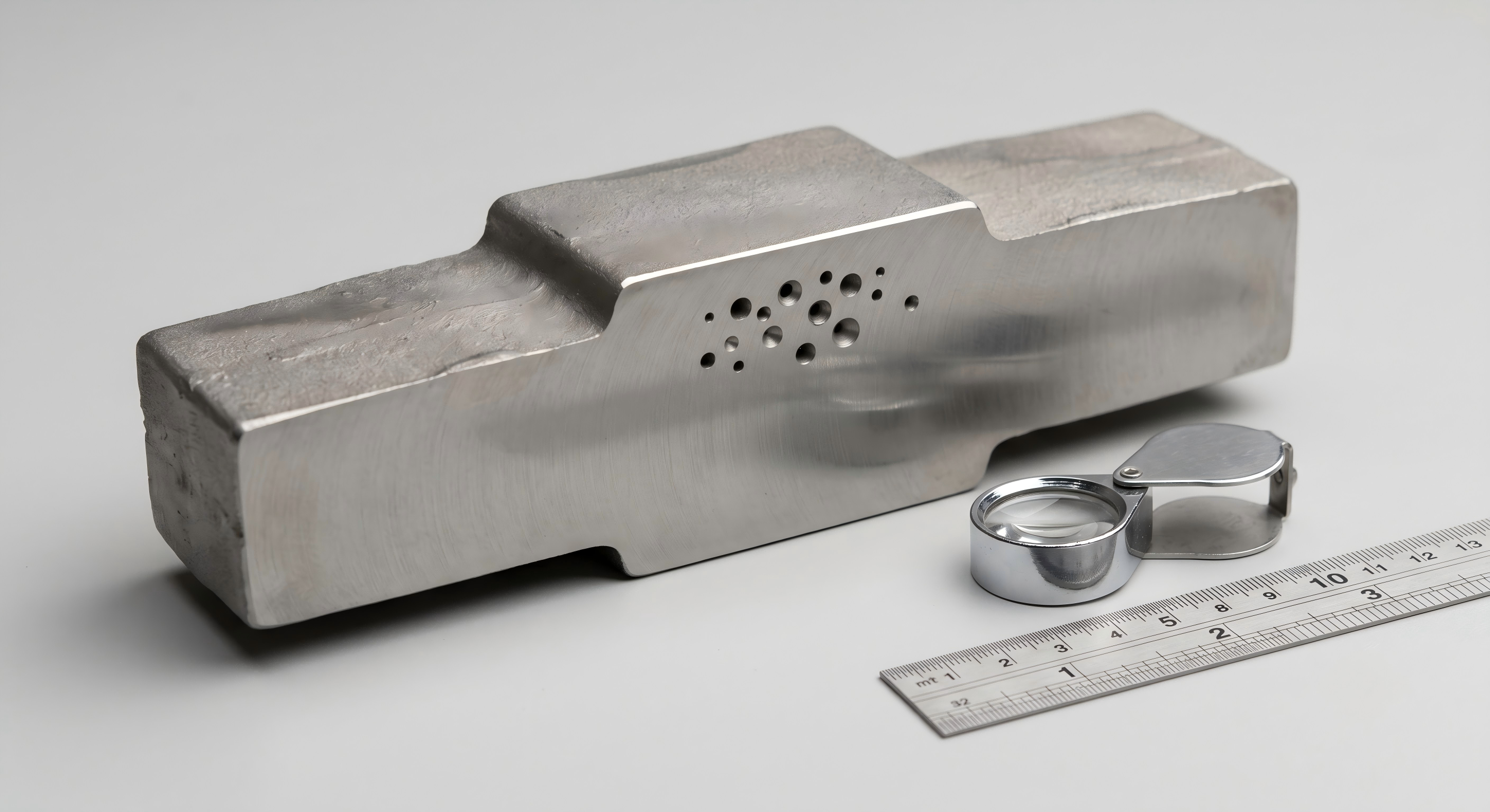 Internal gas porosity in a sectioned steel investment casting sample