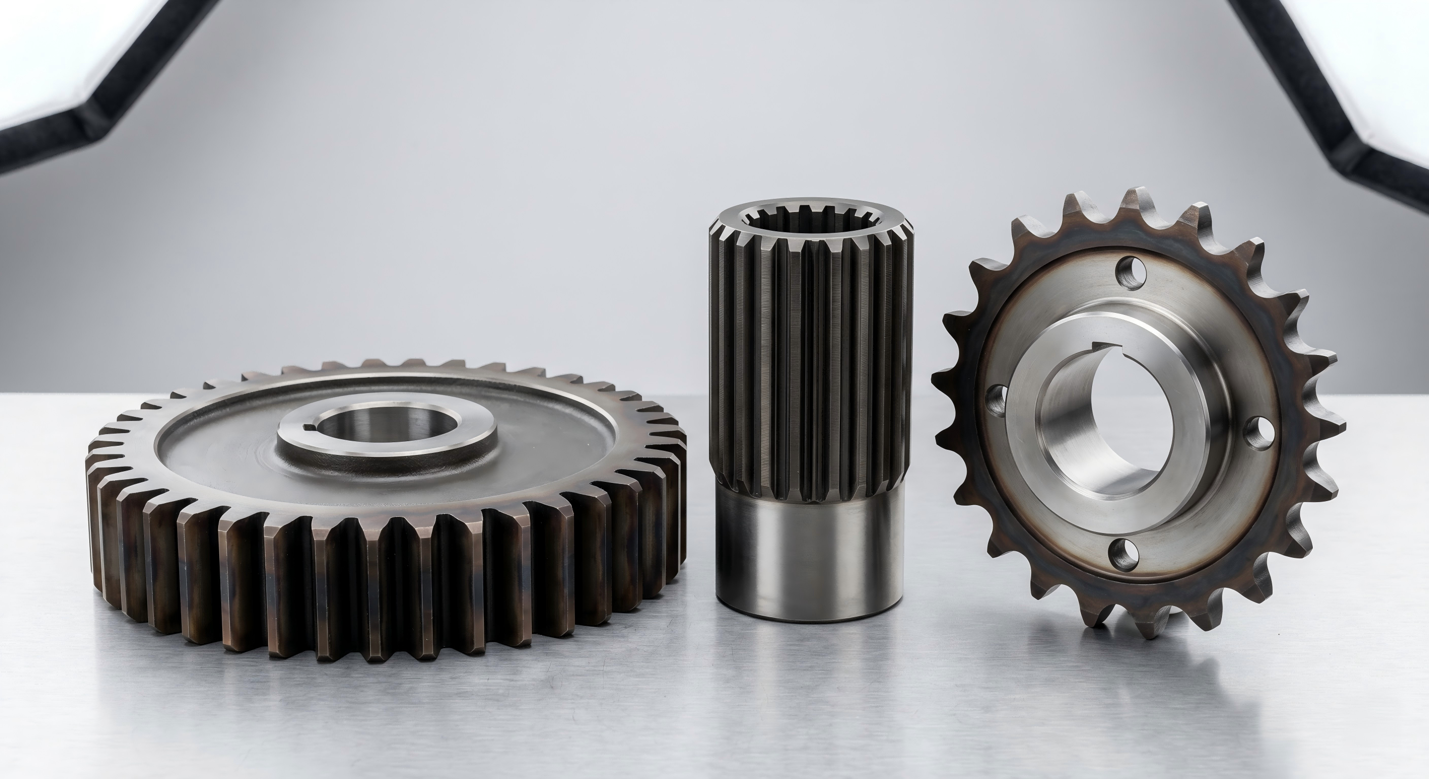 Heat treated gear and transmission components for hardness wear resistance and dimensional stability