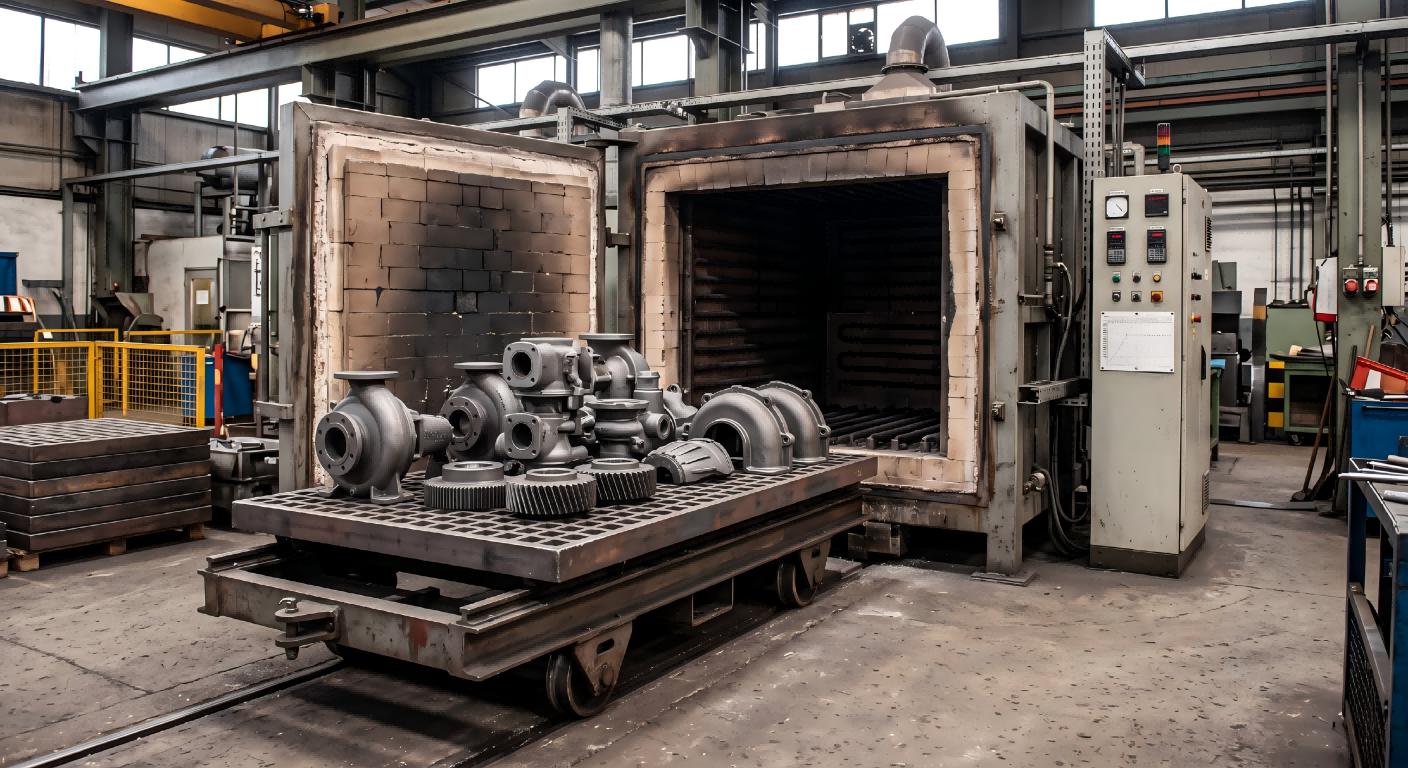 Steel castings prepared for heat treatment and hardness inspection