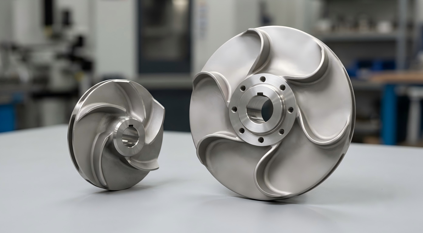 Custom stainless steel pump impellers with complex investment cast blades and machined bores