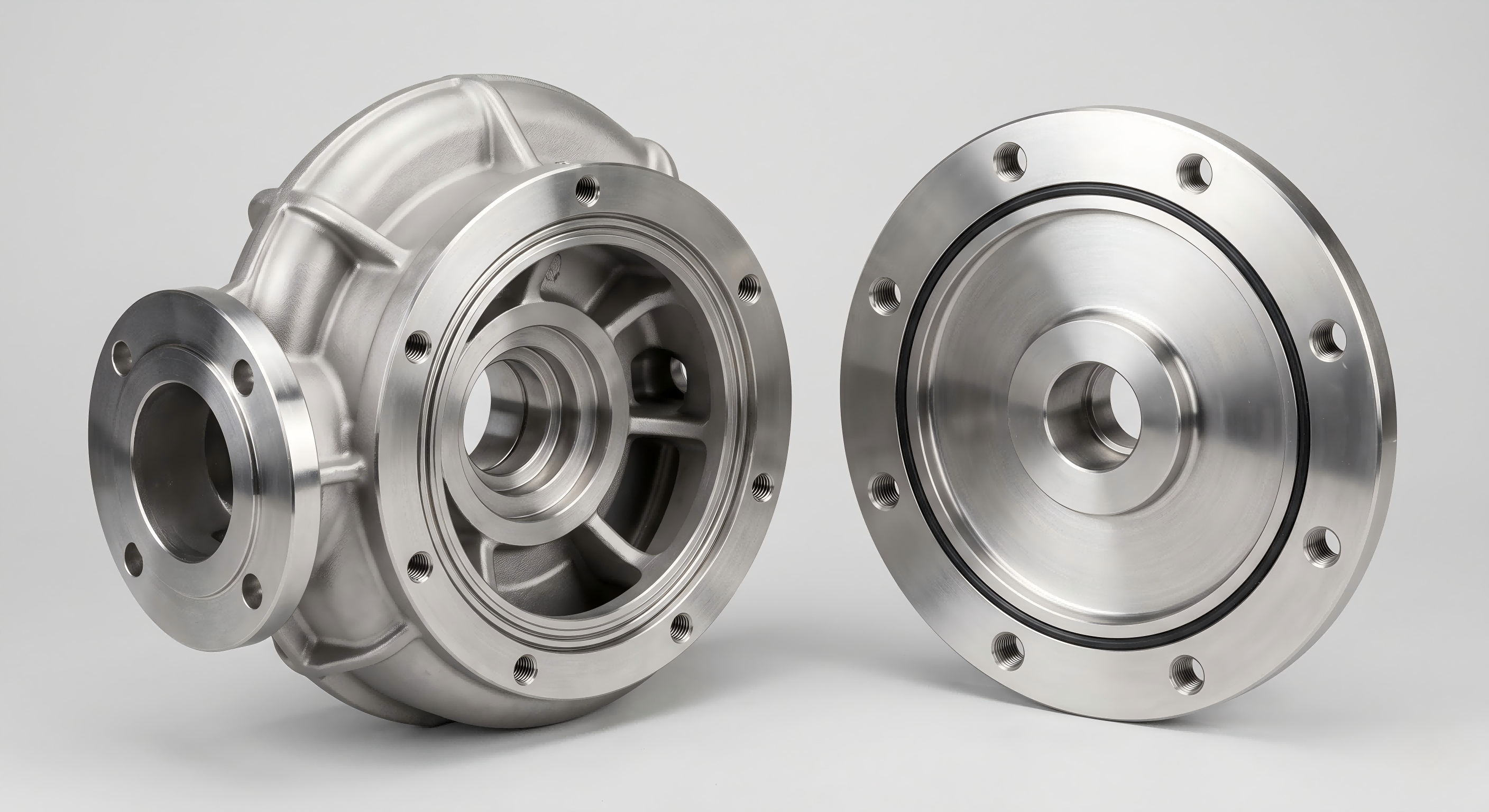 Duplex stainless steel pump housing casting with machined surfaces