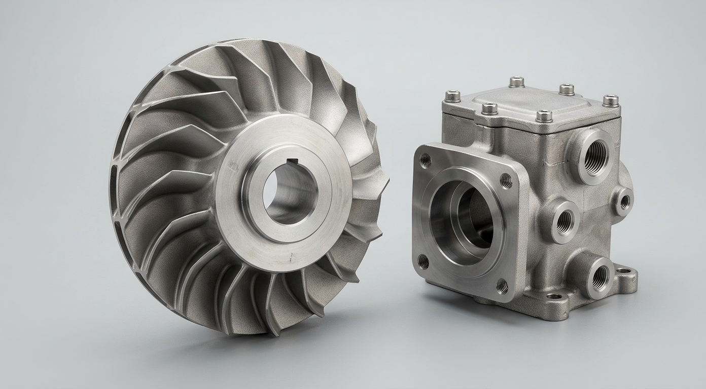 Steel turbine impeller and precision instrument housing manufactured by investment casting