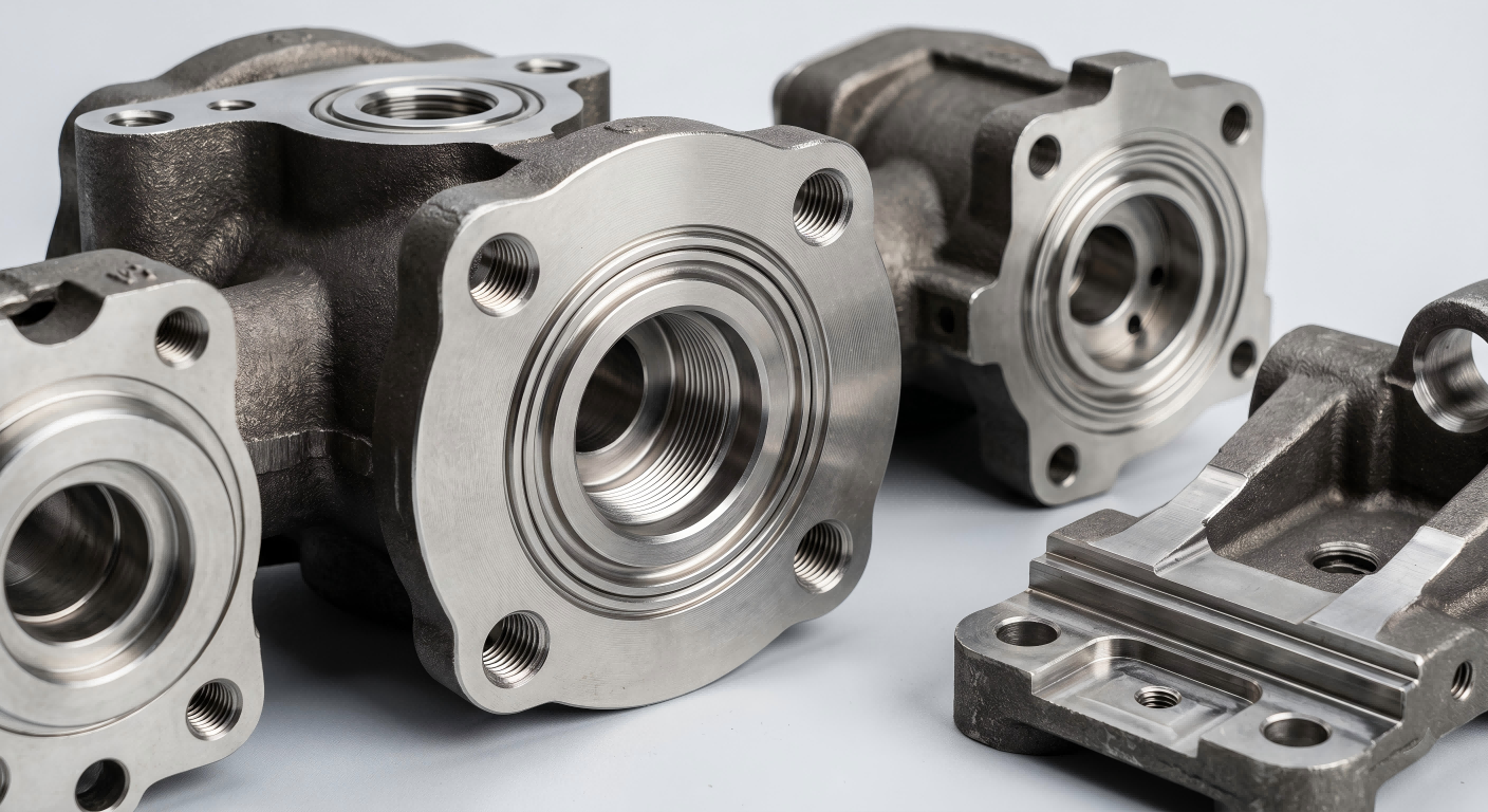 Machined bores sealing faces and threaded holes on investment cast parts