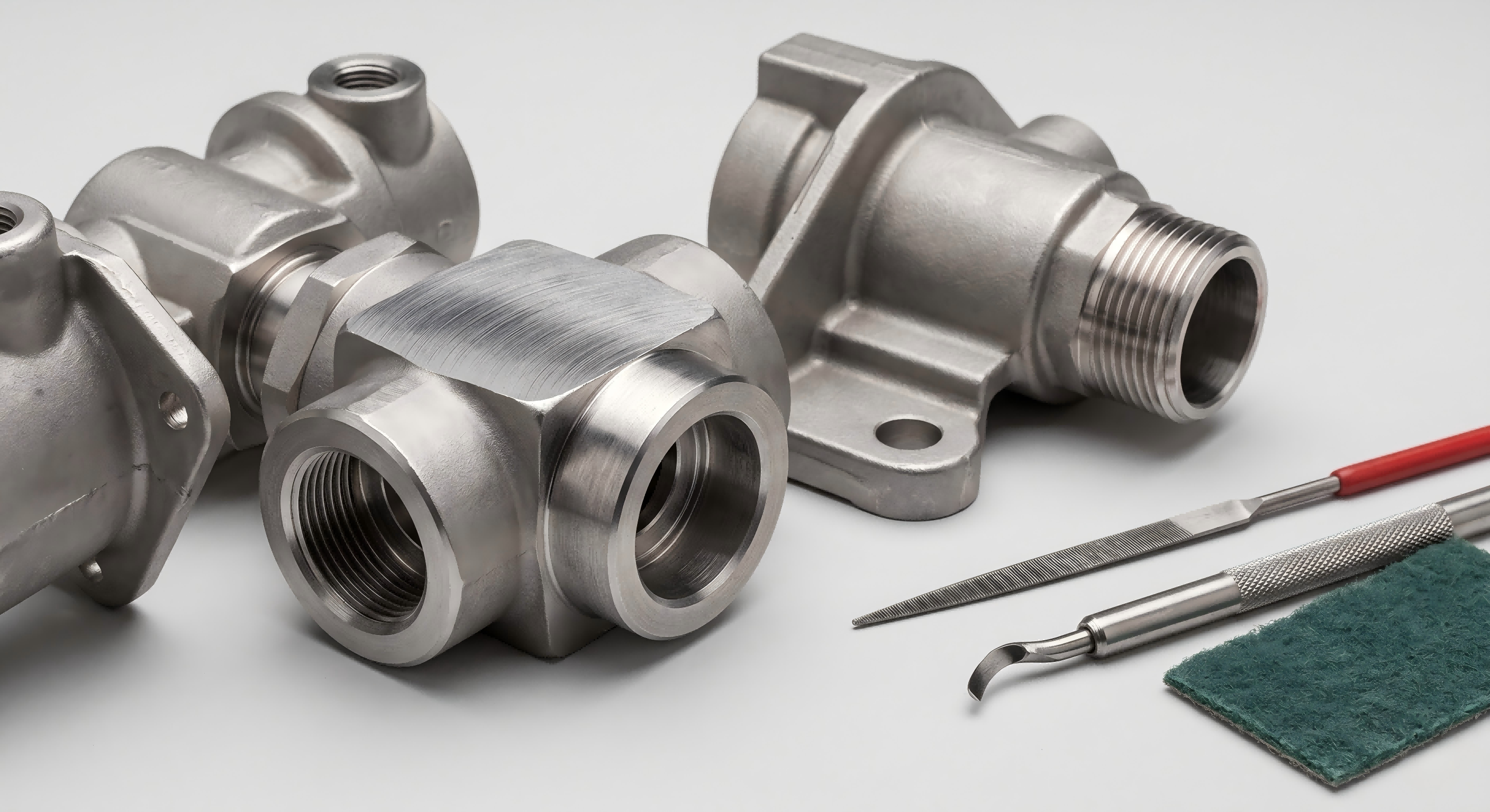 Investment cast parts with deburred edges and manual finishing details