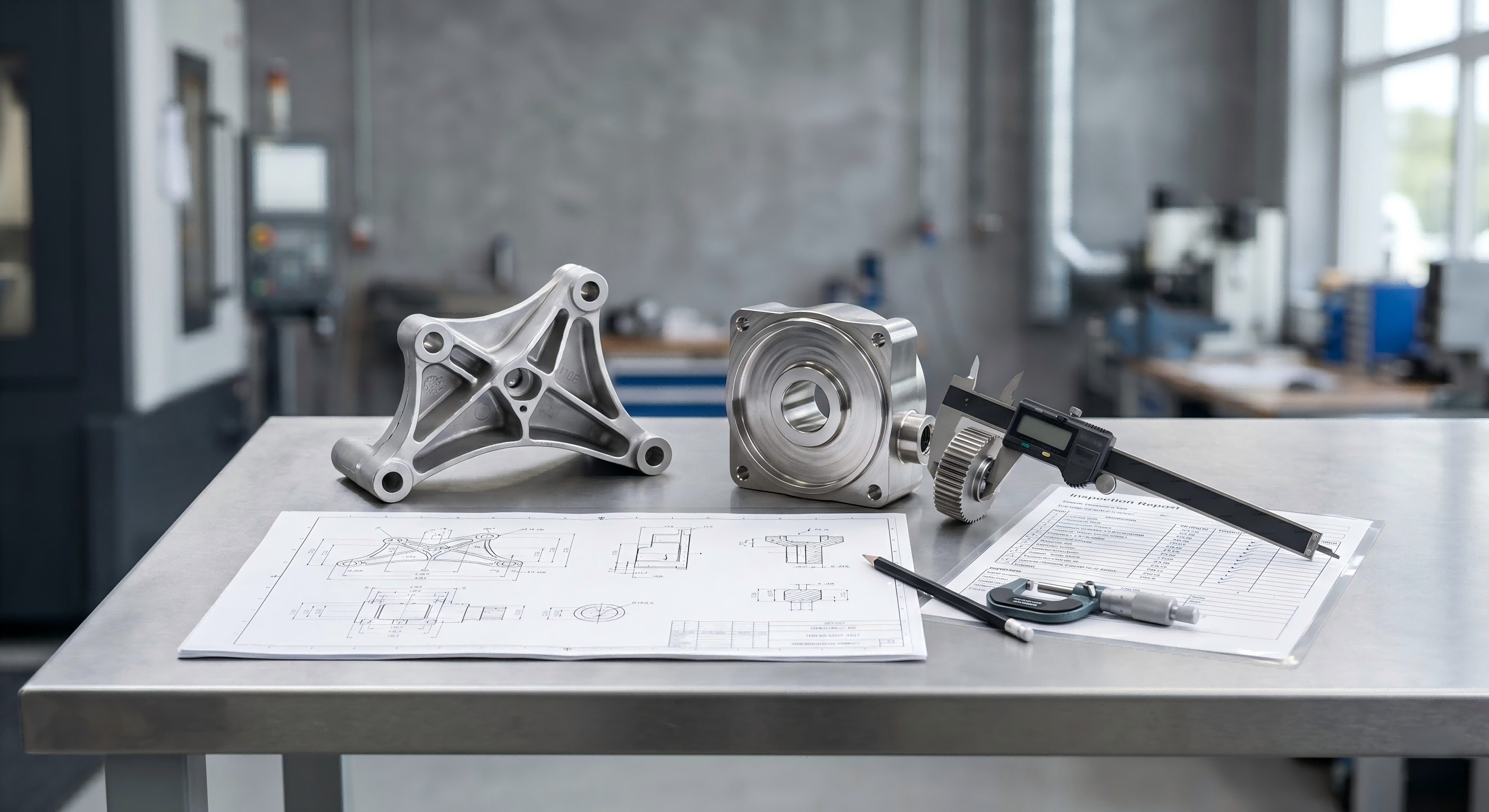 Quality-controlled custom investment cast and CNC machined metal parts with engineering drawing and inspection tools