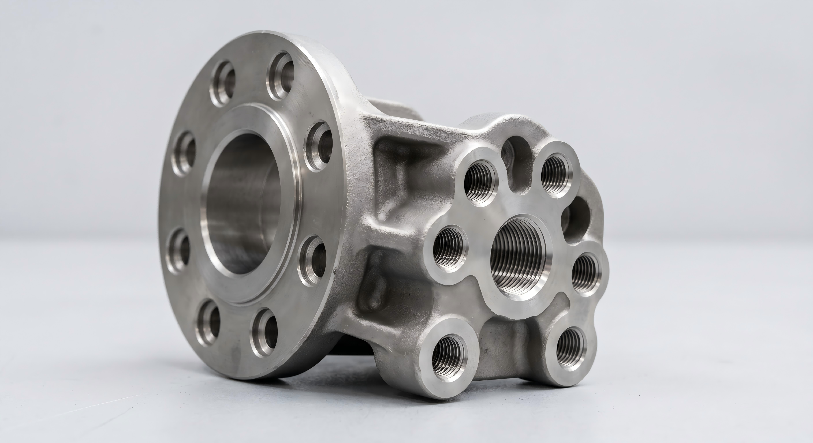 CNC drilled and tapped holes on an investment cast metal part