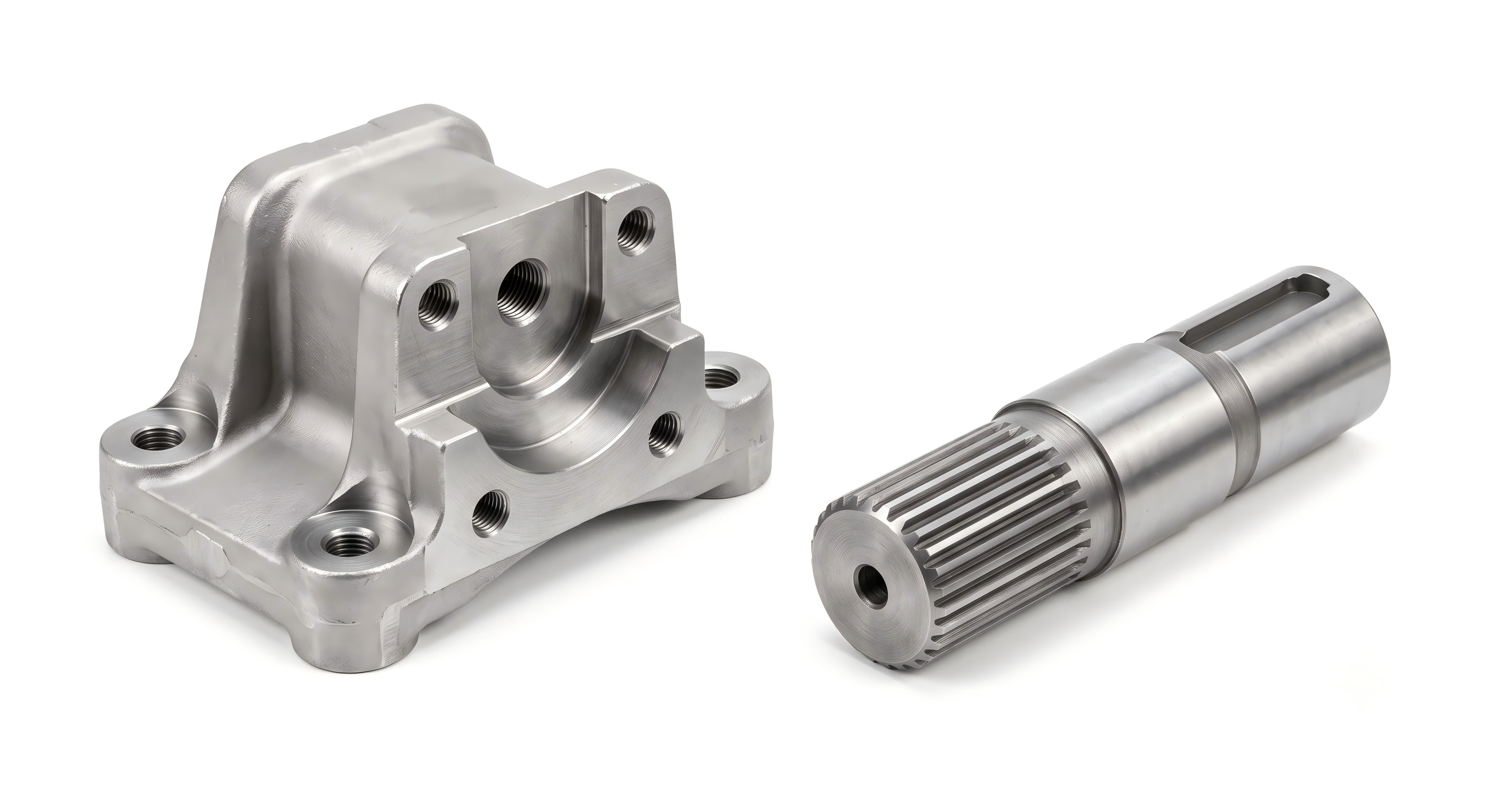 Steel machinery housing and splined shaft for industrial equipment