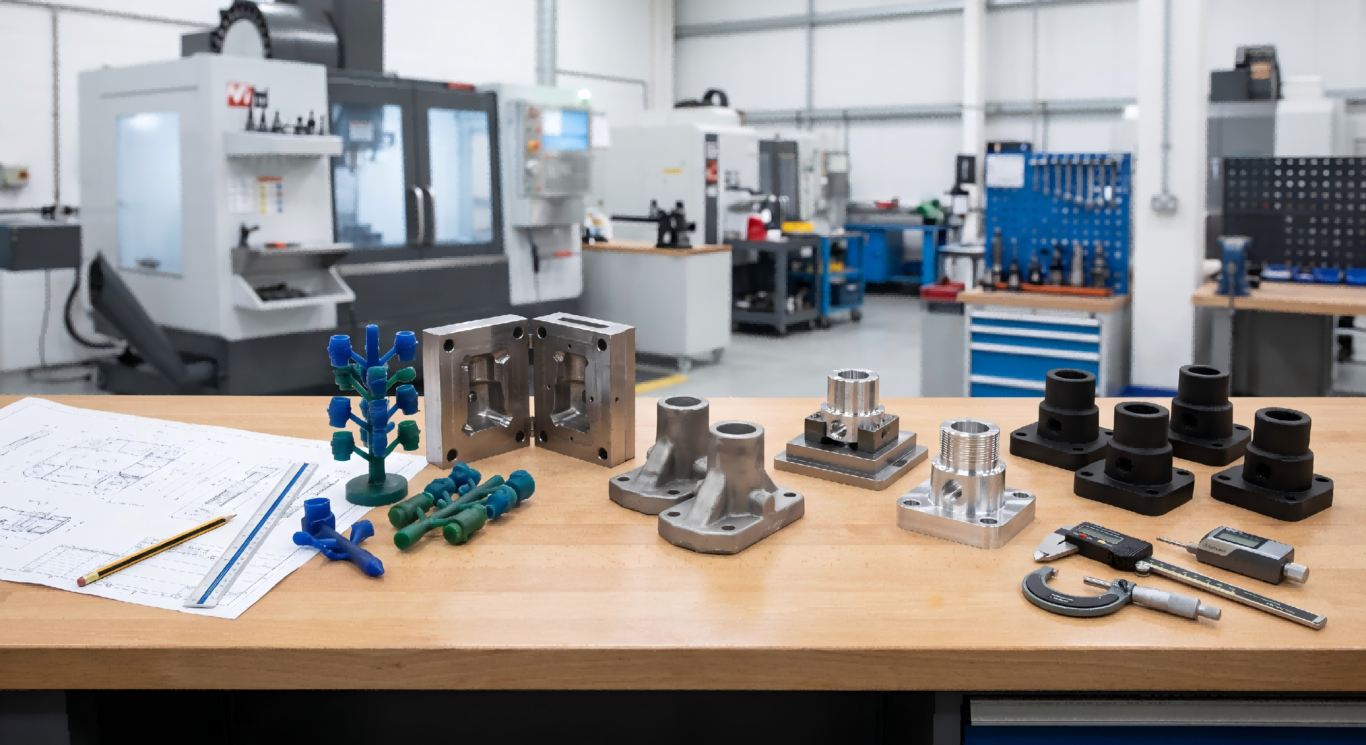 Manufacturing workflow from technical drawing to tooling, casting, machining, finishing and inspection