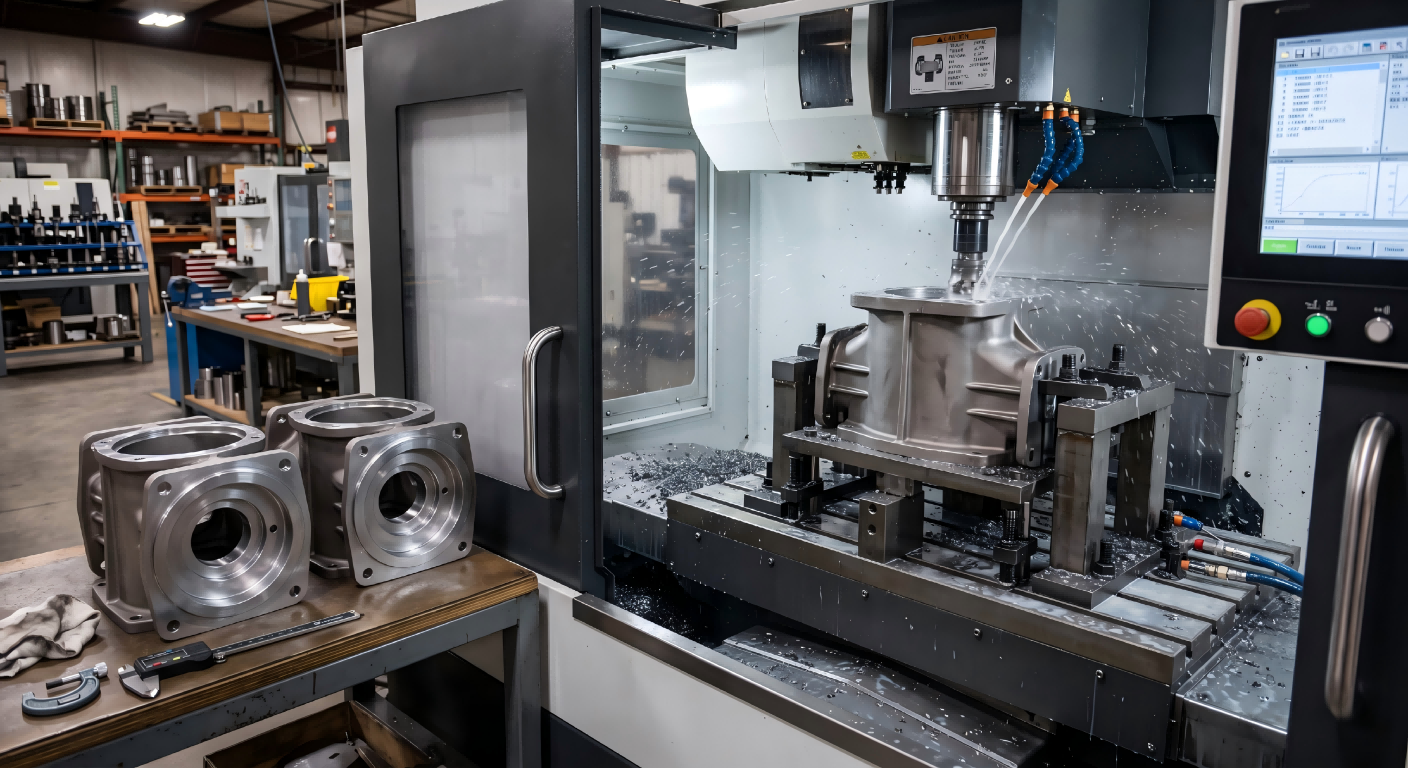 Investment cast blank and CNC machined finished part showing machining capability