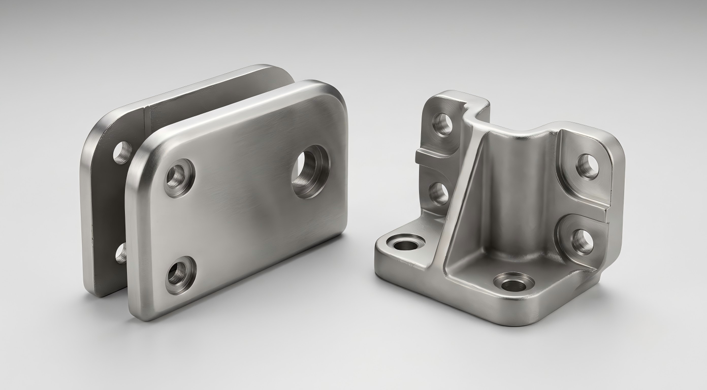 Stainless steel architectural glass clamp and custom mounting bracket made by investment casting