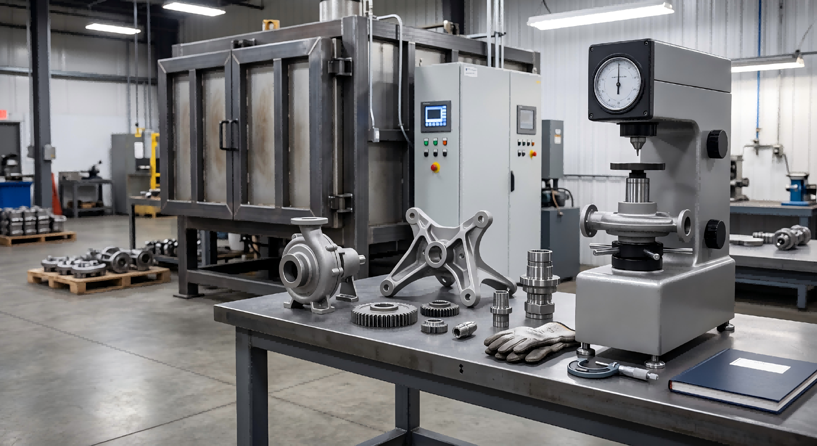 Heat treated steel castings with furnace and hardness inspection equipment