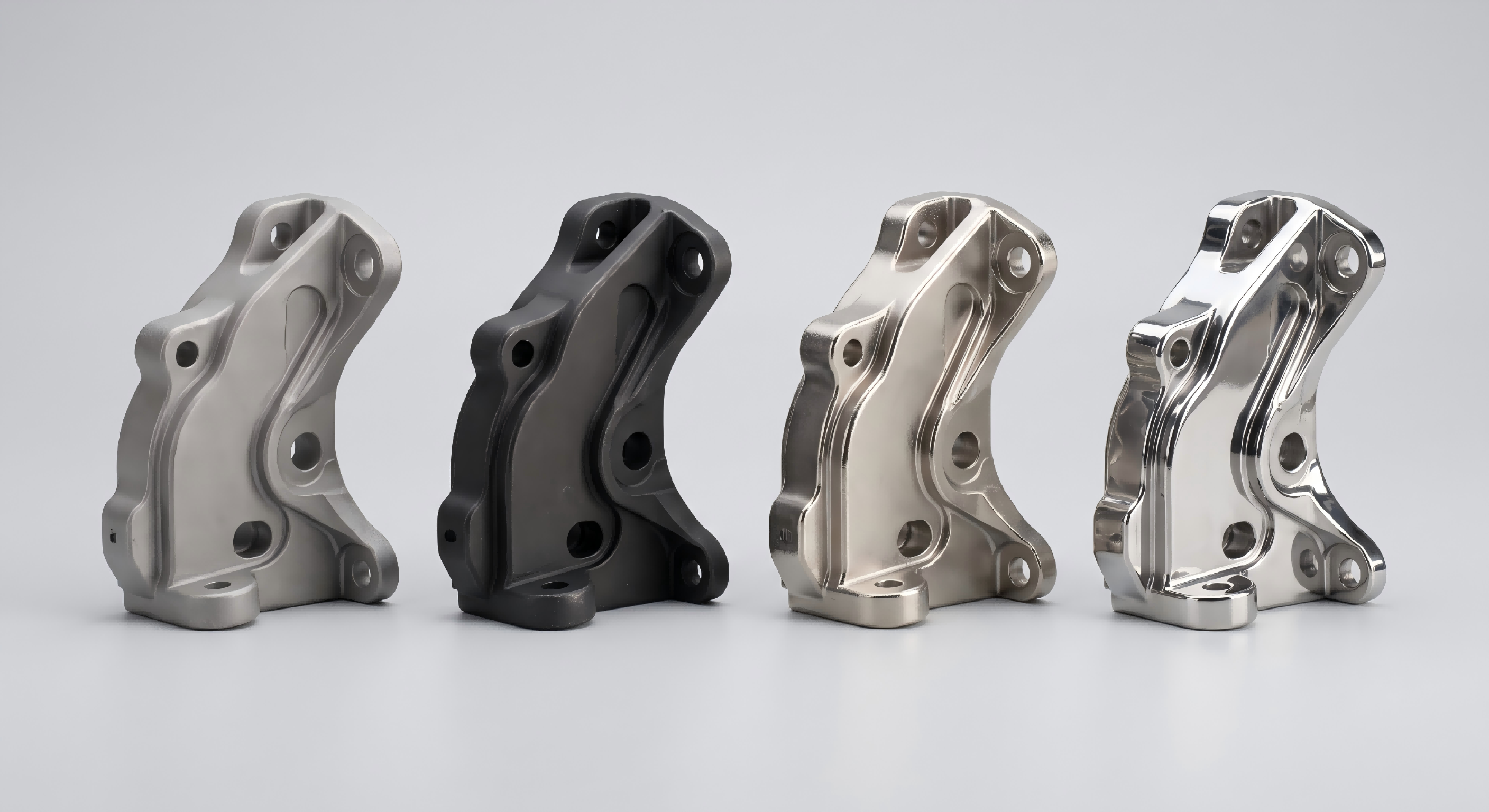 Cast metal parts with blasted, polished, blackened and plated surface finishes
